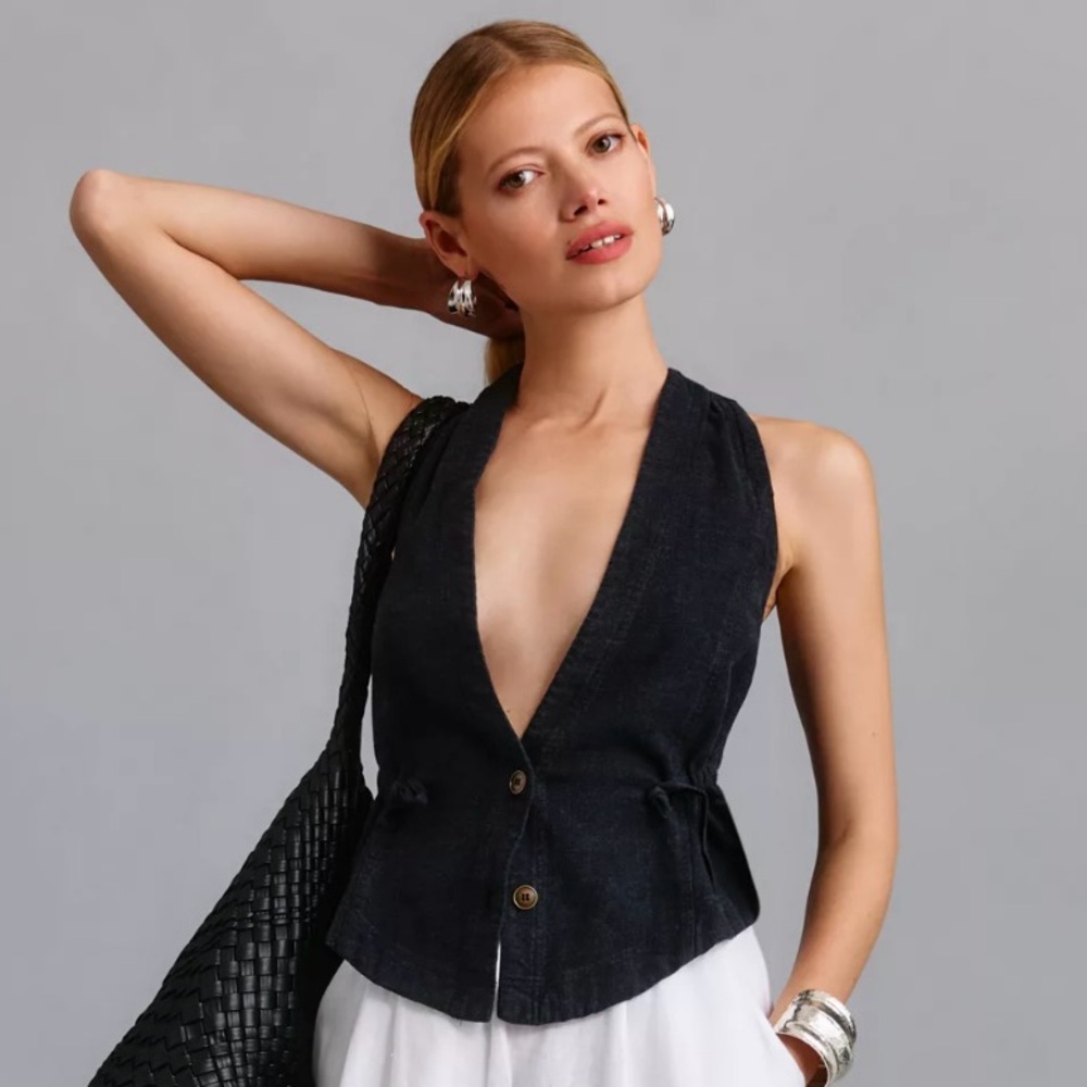 Anthropologie Cropped Drawstring Vest NWT SIZE M